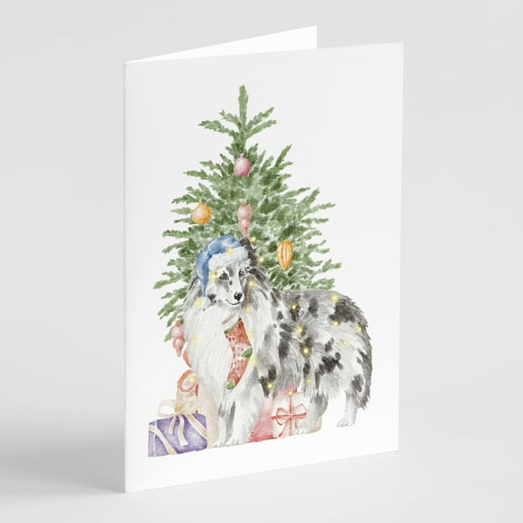 Carolines Treasures CK8249GCA7P Sheltie Blue Merle Christmas Presents and Tree Greeting Cards and Envelopes Pack of 8 7
