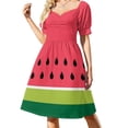 thumbnail image 2 of Coral Pink Green Summer Watermelon Fruit Stripes Sleeveless Dress summer clothes for women Elegant gown, 2 of 7