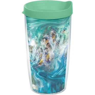 Tervis Made in USA Double Walled Teal Splash Insulated Tumbler Cup Keeps Drinks Cold & Hot, 16oz, Clear
