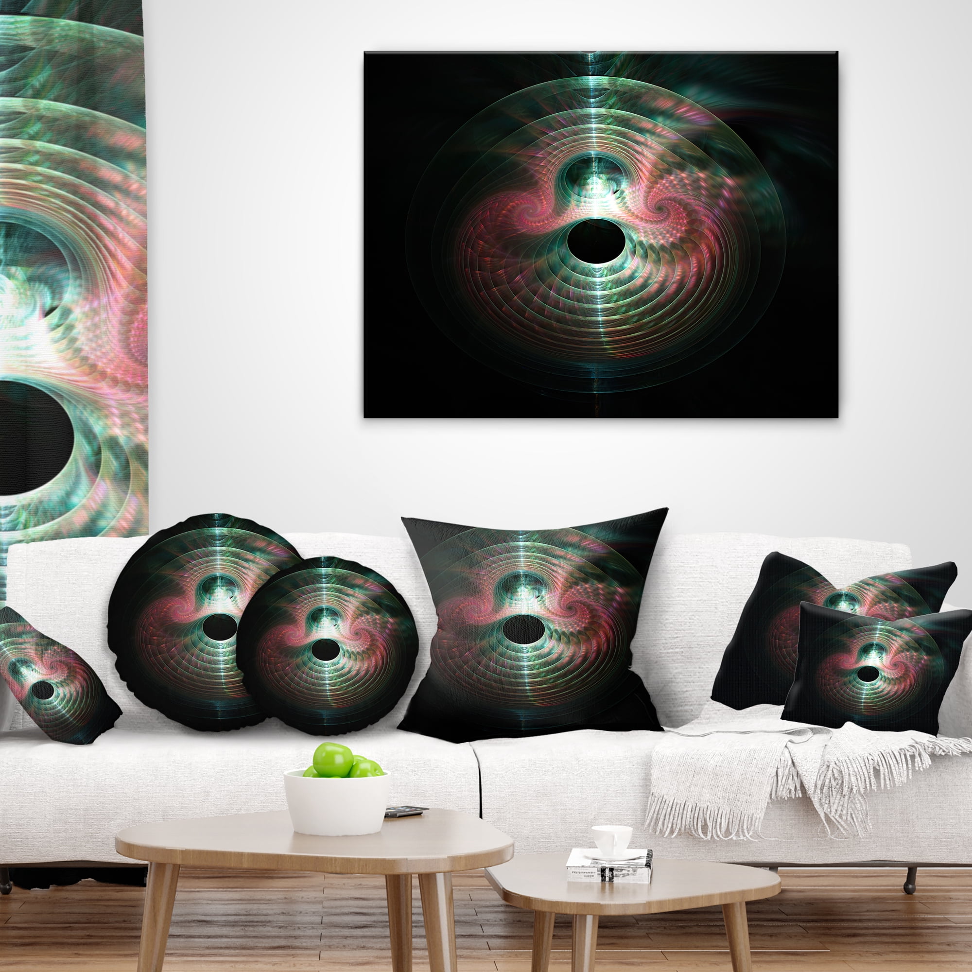 Designart Green Pink Magical Lights - Abstract Throw Pillow - 18x18