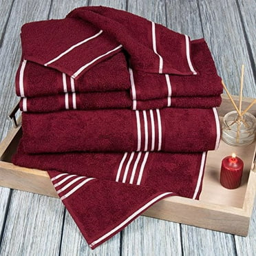 Lavish Home  27.5 x 53 in. Rio 100 Percent Cotton Towel Set, Burgundy - 8 Piece