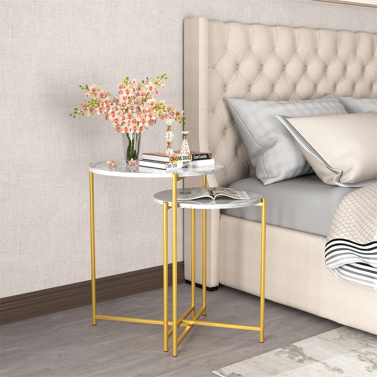 Kepooman Modern Nesting End Side Table for Living Room Bedroom with