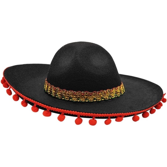vlrwzc Unisex Adult Mexican Sombrero Hat - Wide Brimmed with Pom Pom Edging, Felt Spanish Hat Matador Hat Festival Party Hat
