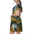 thumbnail image 2 of Gukieu Cozy Cottage Lakeside Sunset Print Women's Short Sleeve Dress, Elastic Waistband A-line with Pockets Summer Dress, Suitable for Daily Leisure, Work, Vacation, 2 of 6