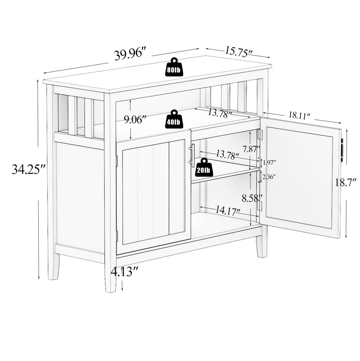 MAYEERTY Kitchen Storage Sideboard and Buffet Server Cabinet White