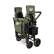 WonderFold W4 4 Seater Quad Stroller Wagon, Stylish All Terrain Ride with Raised Seats & Adjustable Canopy, Olive Green
