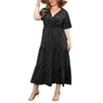 thumbnail image 4 of MAWCLOS Robe Longue pour Femme à Manches Courtes, Robe d'Été, Grande Taille, Maxi, Décontractée, Vacances, Col en V, Noir, TG, 4 of 6