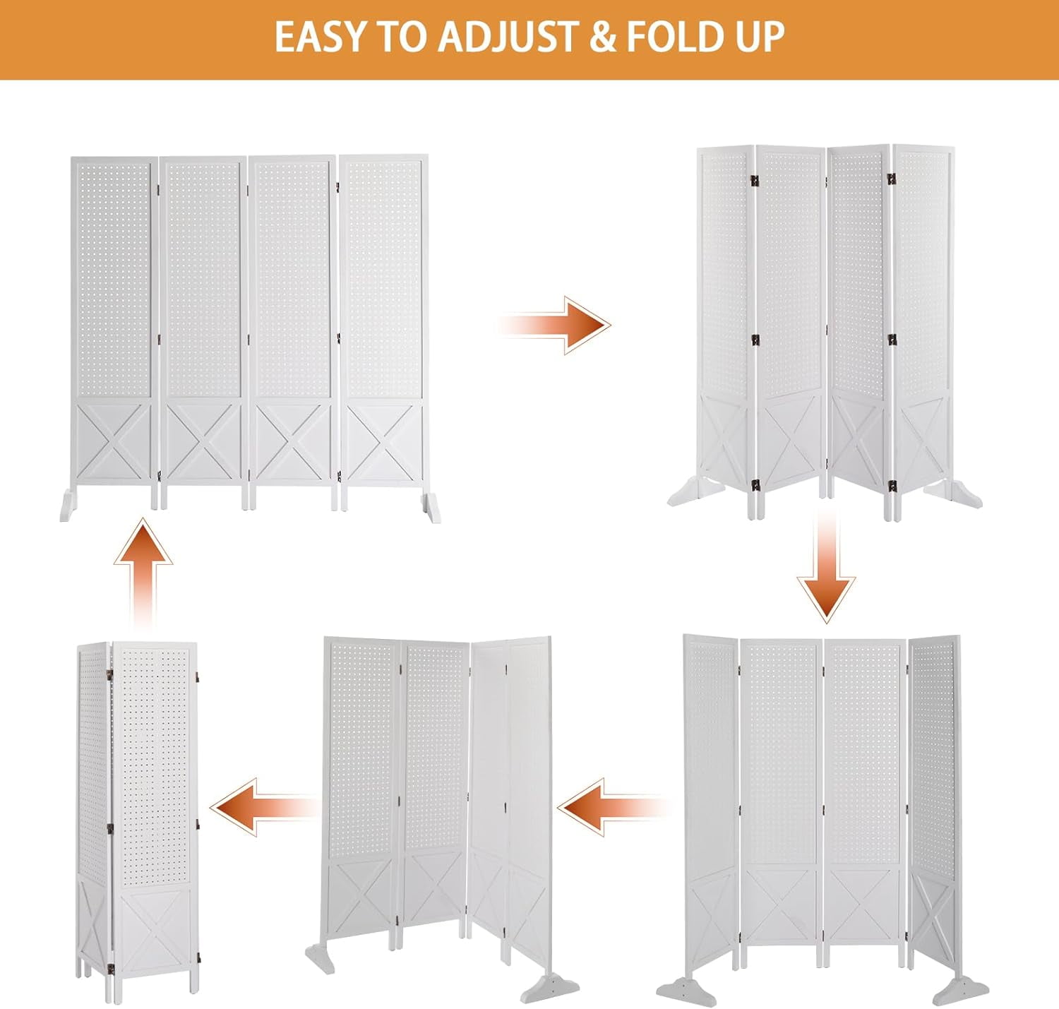 VINGLI Freestanding Pegboard with Support Feet, 5 FT Wood Room Divider Display Board Organizer, Folding Privacy Screen Partition Space Separator for Craft Shows Events Retail