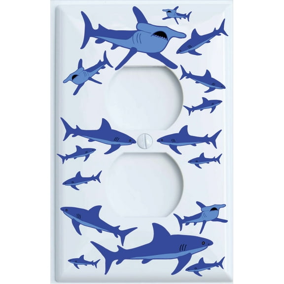 Shark Attack Outlet Switch Plates Covers / Sharks Childrens Nursery Wall Decor (Outlet / GFCI Cover)