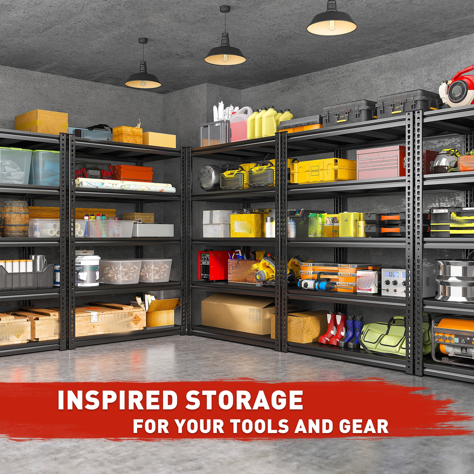 Storage Shelves Heavy Duty Garage Shelving Unit 2000Lbs 5 Tier Adjustable Metal Storage Rack for Basement Pantry,36"W x 72"H x 18"D Black
