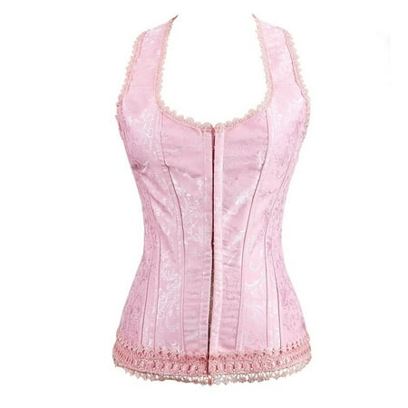 Ashirexll Corset Shapewear Plus Size Solid Color Bustier Back Lace Up Corset Vintage Corset Top Tank Top Hot Pink S