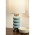 thumbnail image 3 of Kate and Laurel Rogala Modern Glass Bedside Table Lamp, 8 x 8 x 18, Blue and Antique Brass, Decorative Sculpted Bubble Tabletop Desk Lamp with Linen Shade for Living Room Decor, 3 of 10