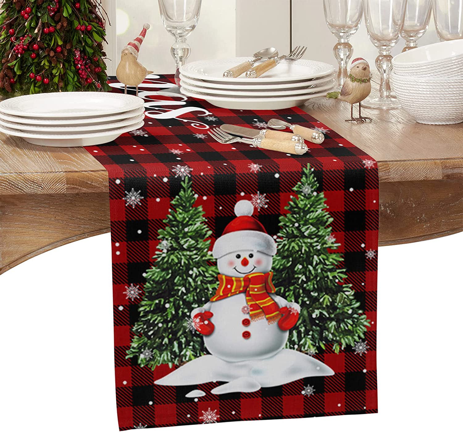 Falling Snowflake TABLE RUNNER 72" x 20" Red White CHRISTMAS 100% cotton 
