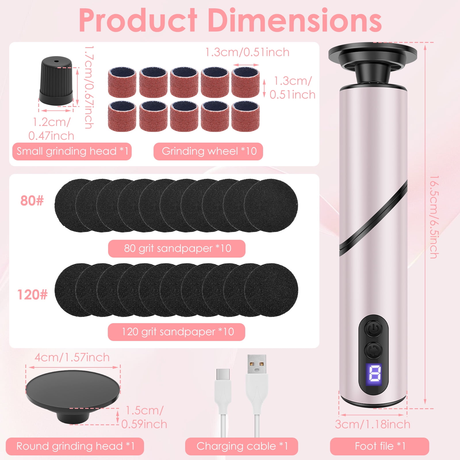 Threns Electric Callus Remover with Foldable Adjustable 9 Speed Professional Pedicure Device Versatile Foot Callus Remover with Interchangeable Grinding Head for Dead Hard Skin