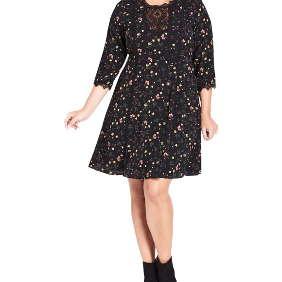 City Chic Womens Dreamy Midi Dress, Black, Plus Size, 20W