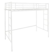 Costway Twin Size Loft Bed Heavy Duty Metal Loft Bed Frame with Safety Guardrail White