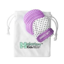 Malarkey Kids Munch Mitt Teething Mitten - The ORIGINAL Mom-Invented Silicone Teether Mitten with Travel Bag  Ideal Teething Toys for Baby Shower Gift  - Purple Polka Dot