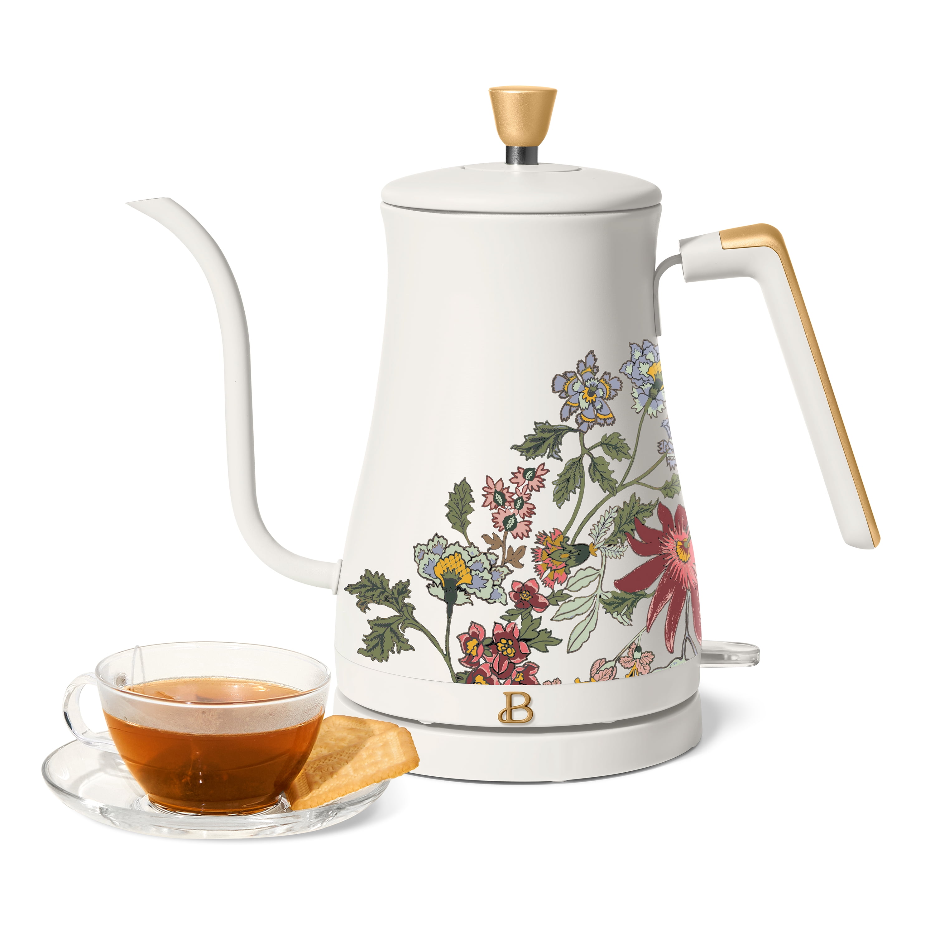 Beautiful 1-Liter Electric Gooseneck Kettle 1200 W, Wildflower White Icing by Drew Barrymore