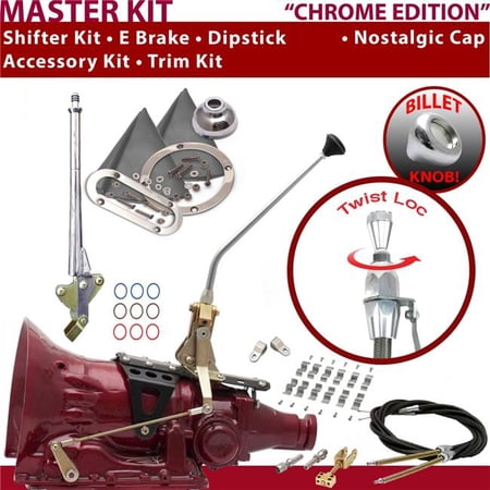 American Shifter TH200 Shifter Kit Chrome 12 in. E Brake Cable Clamp Clevis Trim Kit Dipstick for F18A3