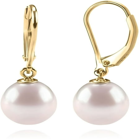 DESIGNICE Pearl Hoop Earrings for Women 14K Real Gold Plated Pearl Drop Earrings Small Sterling Silver Pearl Earring Leverback Dangle Stud Earrings