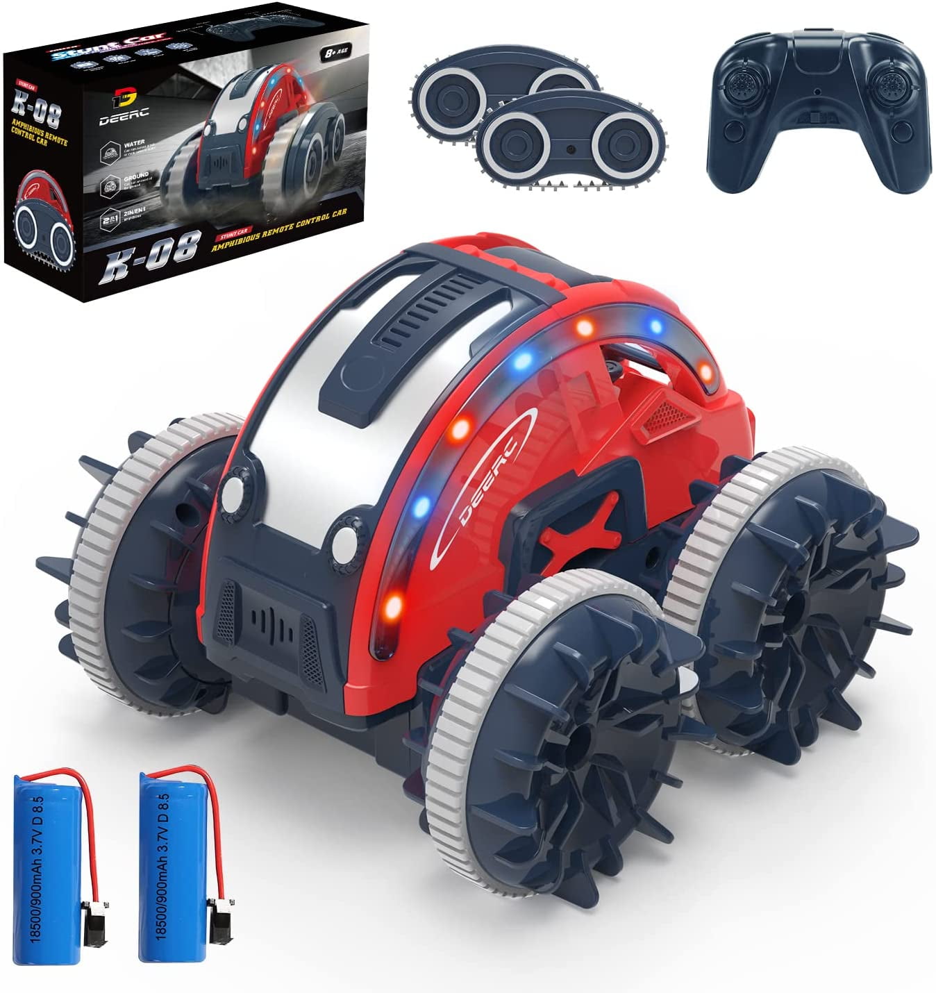 DEERC 4WD Amphibious Remote Control Car for Boys,Waterproof RC Stunt