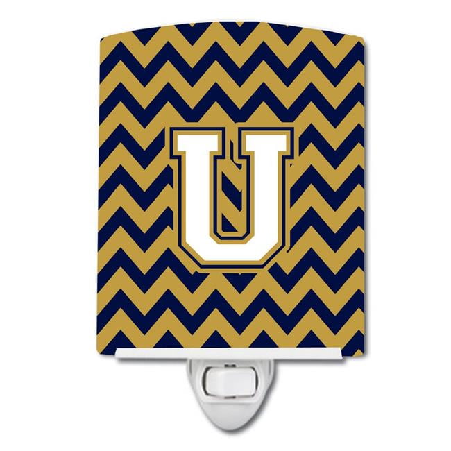 Carolines Treasures Letter N Chevron Navy Blue and Gold Ceramic Night Light 6x4 Multicolor