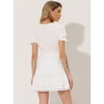 thumbnail image 4 of Vestido Mini manga corta cuello V cintura elástica Allegra K blanco S, 4 of 5