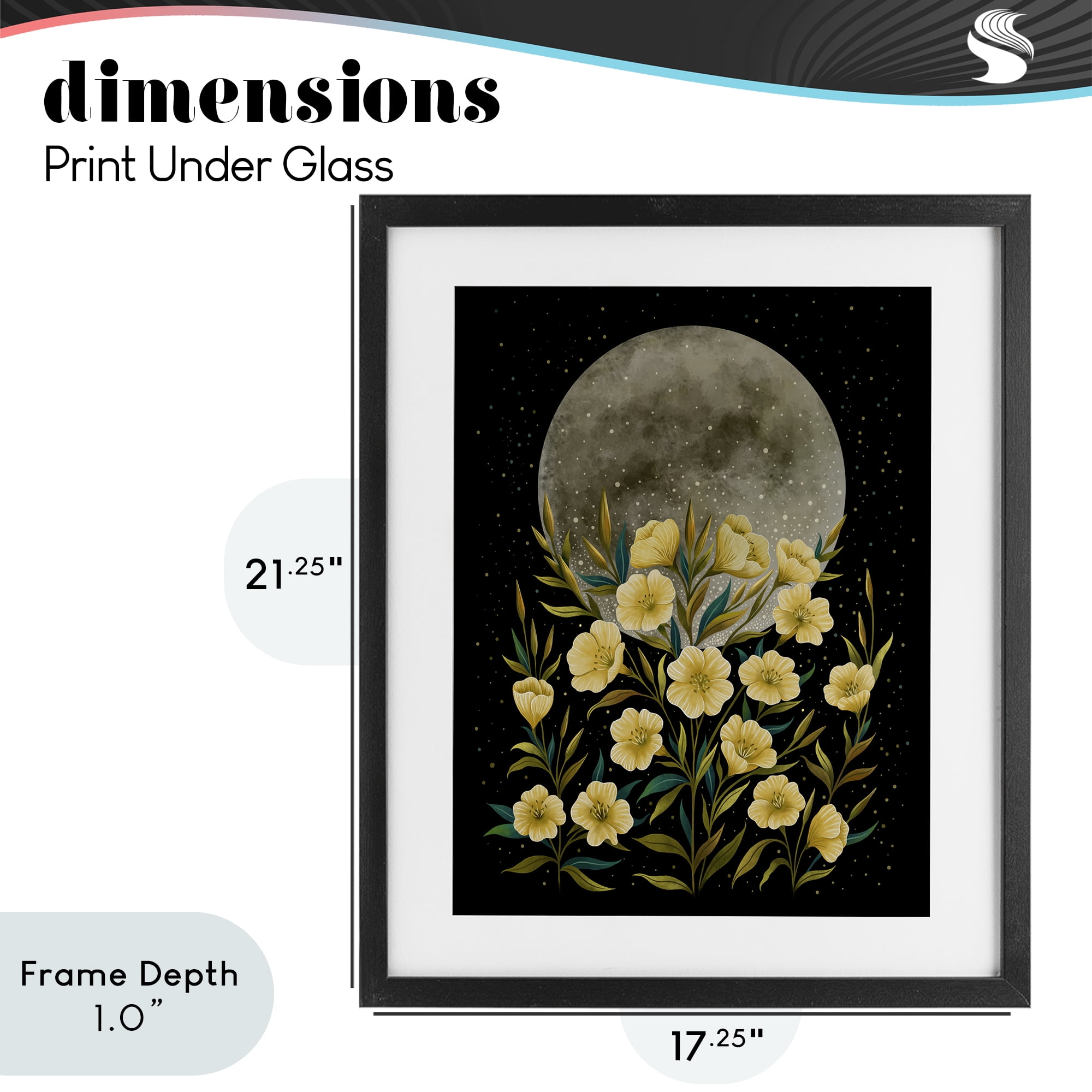 Stupell Industries Moon Greeting Yellow Flowers Black Framed Print Under Glass, design by Episodic Drawings