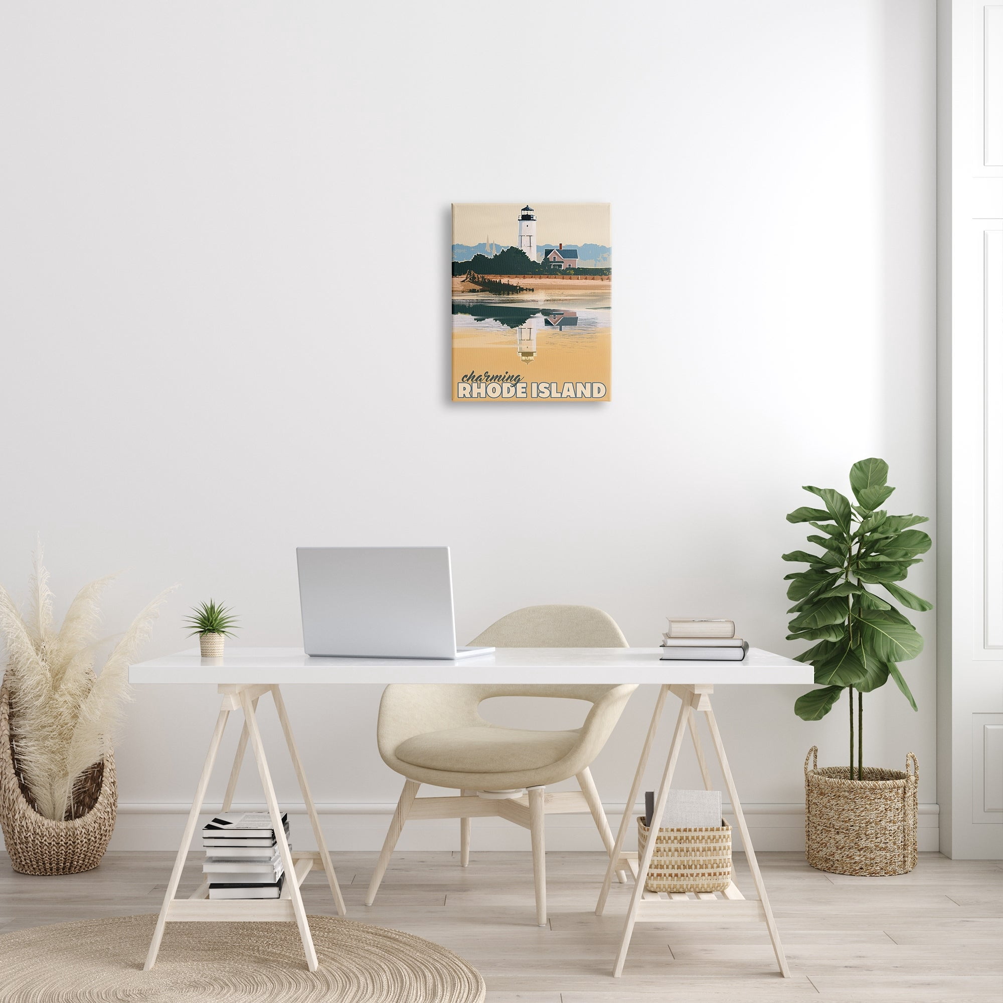 Stupell Industries Travel Charming Rhode Island Seaside Lighthouse Beacon Graphic Art Gallery Wrapped Canvas Print Wall Art, Design by David Owens Illustration