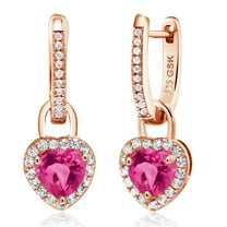 Gem Stone King 18K Rose Gold Plated Silver Pink Created Sapphire and White Created Sapphire Dangle Earrings for Women (2.10 Cttw, Gemstone September Birthstone, Heart Shape 6MM)