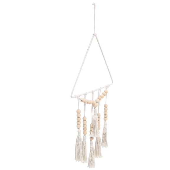 TAILTOSS Boho Macrame Wall Hanging Tapestry Beige Cotton Rope Decor with Wooden Beads for Home Use 35.5x28.5 Inches