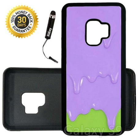 Custom Galaxy S9 Case (Purple Green Melting ice Cream) Edge-to-Edge Rubber Black Cover Ultra Slim | Lightweight | Includes Stylus Pen by (Best Way To Keep Dry Ice From Melting)