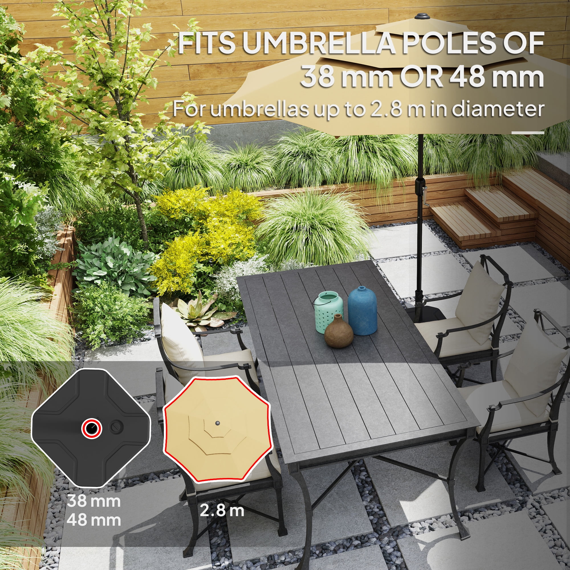 Outsunny Patio Umbrella Base Holder, Outdoor Umbrella Stand Base, Filled Up to 55lbs with Stand or 44lbs with Water for Garden, Poolside, Black