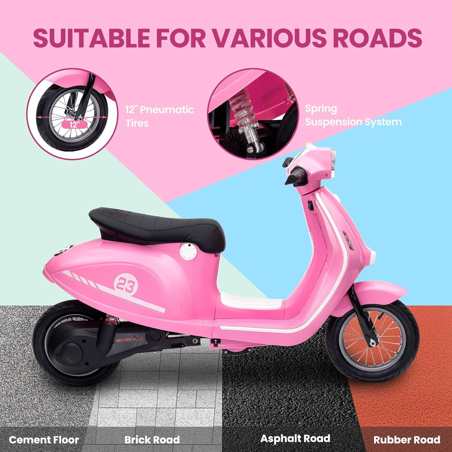 24V Kids Motorcycle 14MPH Max Speed Electric Motorcycle with 350W Motor, Rear-Wheel Drive, High-Torque, Ride on Motorcycle for Kids 8-12