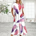 thumbnail image 2 of Penkiiy Women's Summer Casual Short Sleeve Crewneck Dress Casual Flowy Tiered Maxi Beach Dress With Pockets Feather Printing Dress XL White, 2 of 6