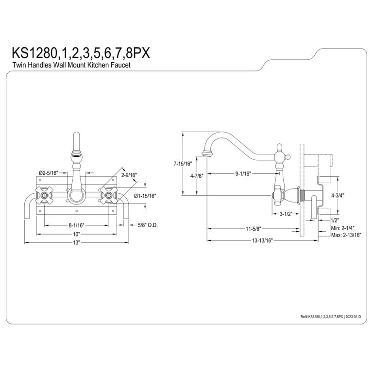 Kingston Brass KS1281AL Heritage Double-Handle Wall-Mount Kitchen