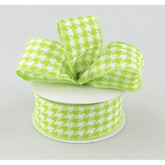 7/8" x 10yd Lime Green White Houndstooth wired edge ribbonRW5566WW