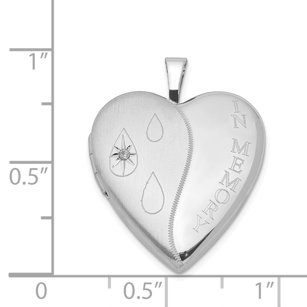 Beautiful Sterling Silver Rhodium-plated Dia Satin/Polish In Memory Heart Locket Beautiful Sterling Silver Rhodium-plated Dia Satin/Polish In Memory Heart Locket