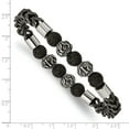 thumbnail image 3 of Primal Steel Stainless Steel Antiqued and Polished Black IP-plated Chain Lava Stone Stretch Bracelet, 3 of 8