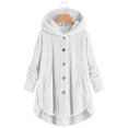 thumbnail image 2 of thefmos Women Plus Size Fall Winter Fleece Hooded Coat Button Down Curved Hem Casual Loose Jacket Cozy Outwear, White 3XL, 2 of 6