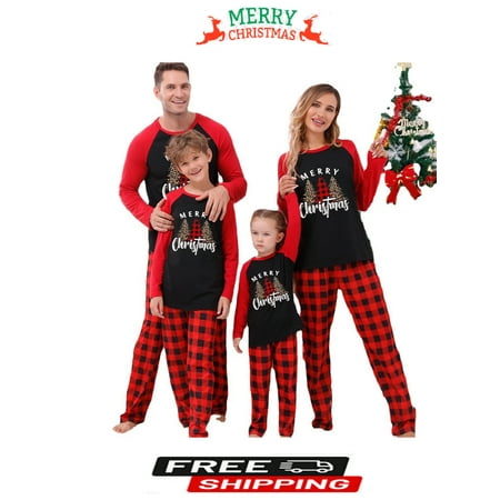 

Matching Family Pajamas Sets Christmas PJ s Sleepwear Printed Top with Plaid Bottom
