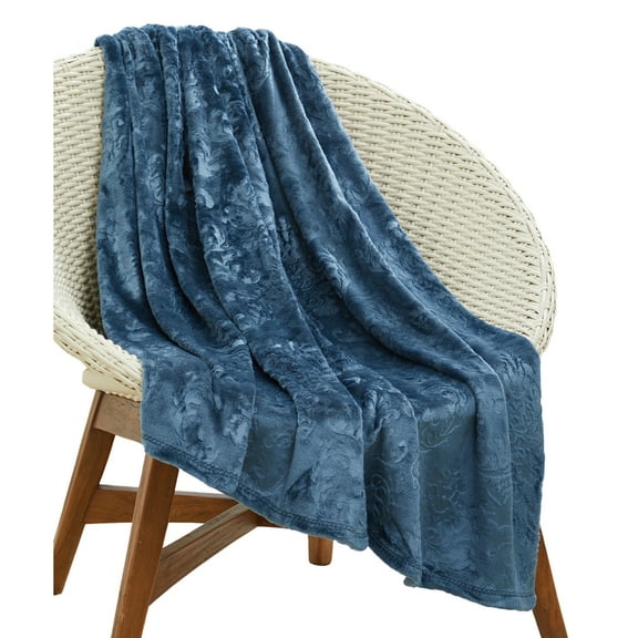 Plazatex Versailles Embossed Decorative Super Soft Throw Blanket for Sleep/Decor 2 Pack 50" x 60" Oxford Blue