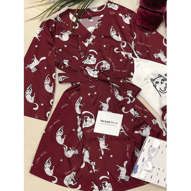 Conjunto de Bata de boda con estampado de flores, ropa de dormir de seda, lencería íntima informal, camisón suave, ropa para el hogar