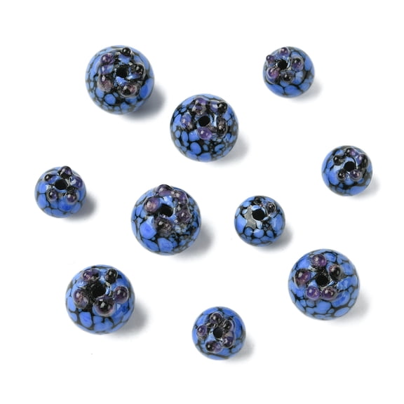 DanLingJewelry 10Pcs 2 Styles Handmade Bumpy Lampwork Glass Beads 3D Blue Fruit Glass Spacer Beads for DIY Crafts Bracelets Jewelry Making