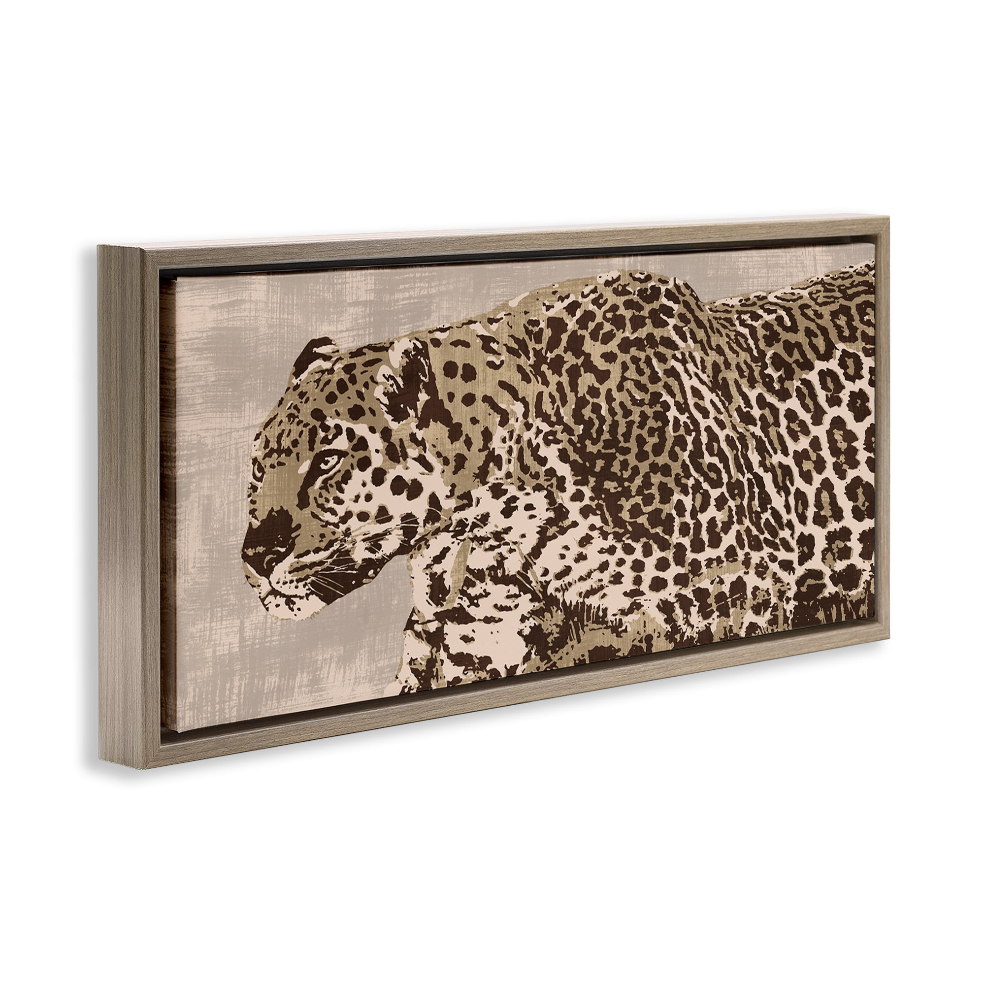 Stupell Industries Fierce Growling Cheetah Animals Painting Brown Floater Framed Canvas Art Print Wall Art, 31 x 14