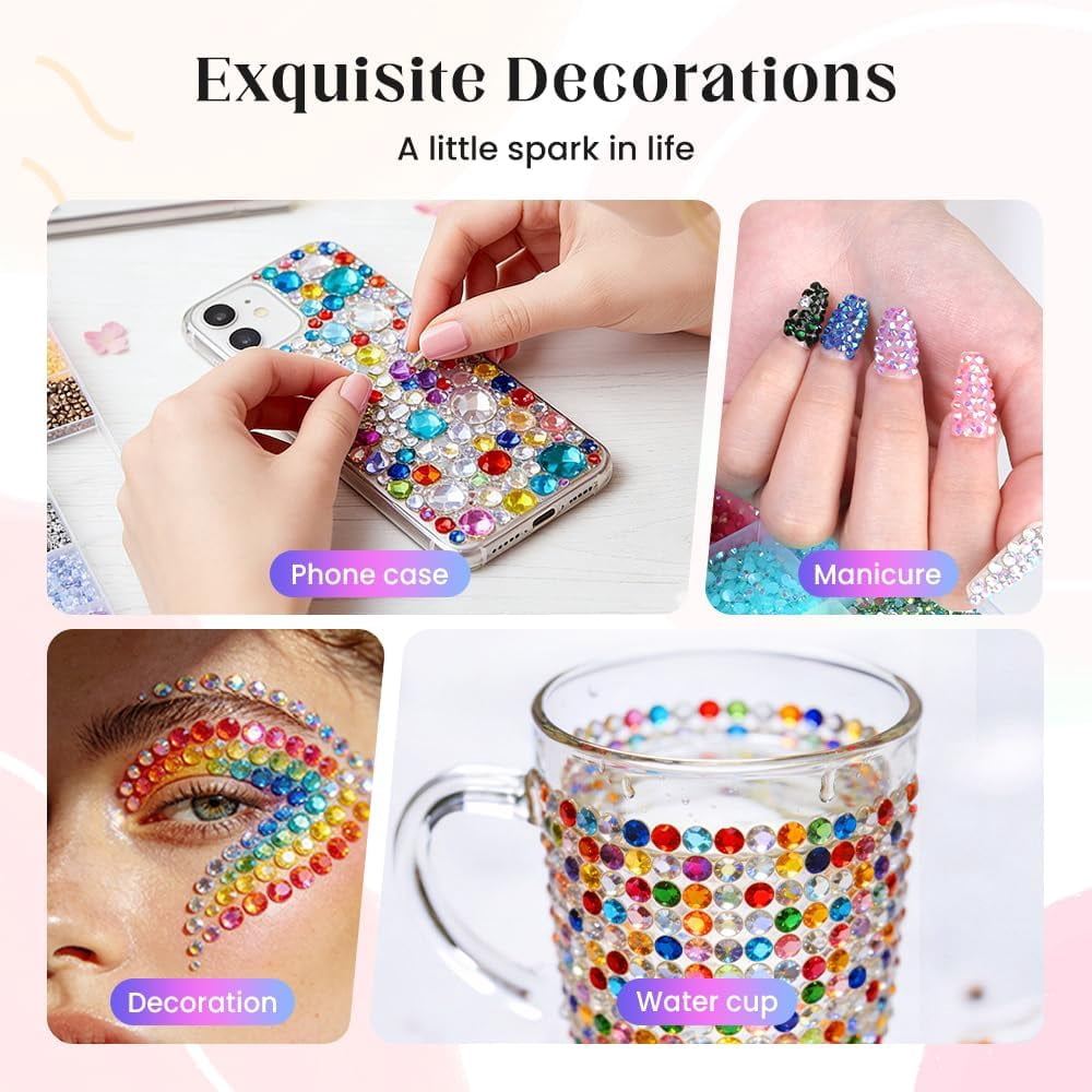 Bedazzler Kit with Rhinestones, Colorful DIY Resin Rhinestone Kit for Bedazzling, Resin Jelly Rhinestones for Bedazzling Kit for Diamond Art Bedazzled Nail Art Crafting Makeup (24000)