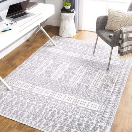 Art of Knot Apoyo Gray 6'7" x 9' Global Border Area Rug