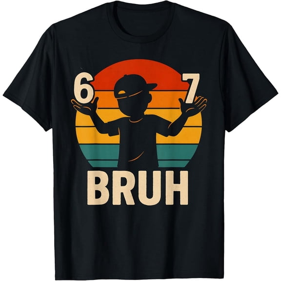 67 Bruh Retro Boy 6 7 Meme Funny T-Shirt, T-Shirt for Kids Youth, 180gsm, 100% Cotton