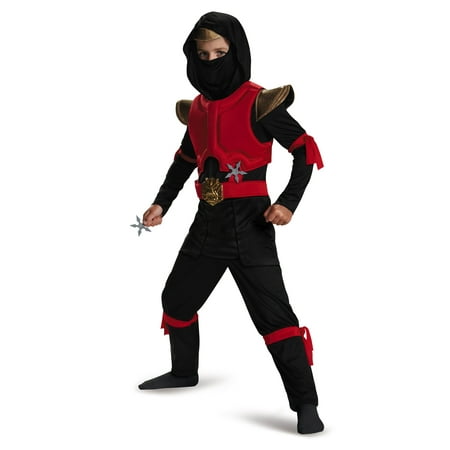 Red And Black Fire Ninja Warrior Deluxe Boys Halloween