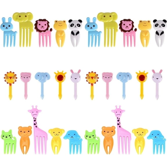 Triani 60 Pcs Food Picks for Kids Cute Animals Lunch Box Decor Forks Cake Little Forks Dessert Forks Mini Cartoon Toothpick for Cake Dessert Pastry Party Supply